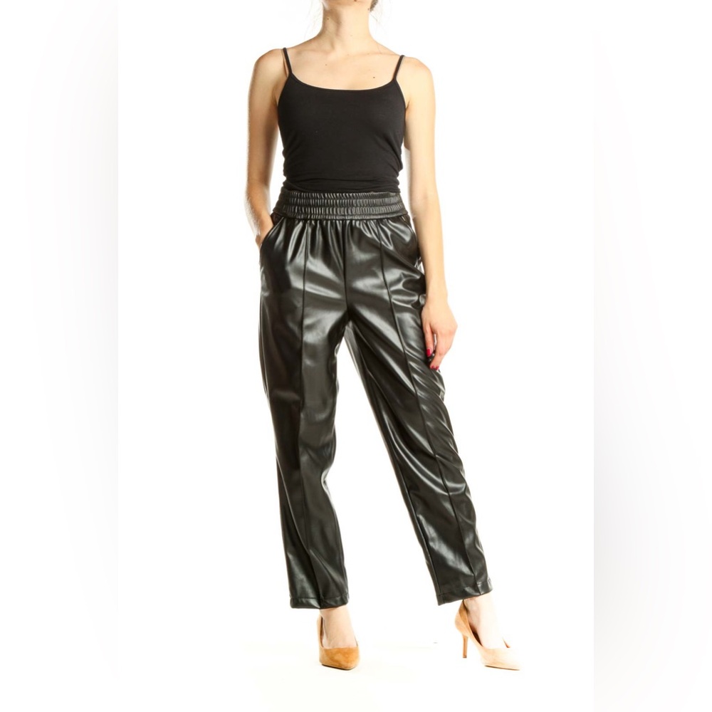 Maison D’ Amelie Paris Black Pleather High Waisted Chic Straight Leg Pants Sz 6